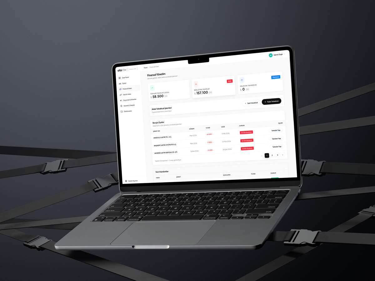 Otorite Finans Modülü — MacBook gösterimi